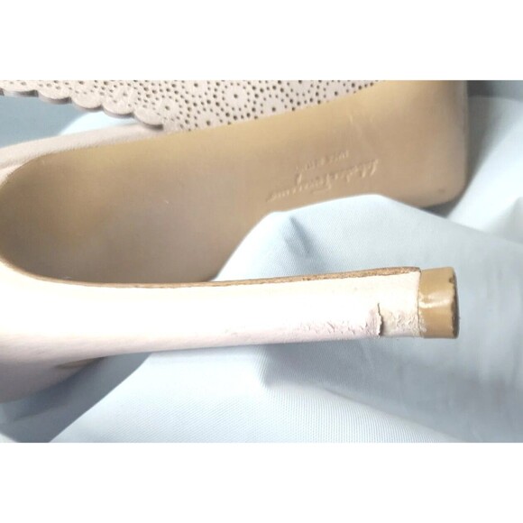 Salvatore Ferragamo Laser Cut Scalloped Trim Peep Toe Slingback Sandals Sz 6.5 B - Picture 14 of 16